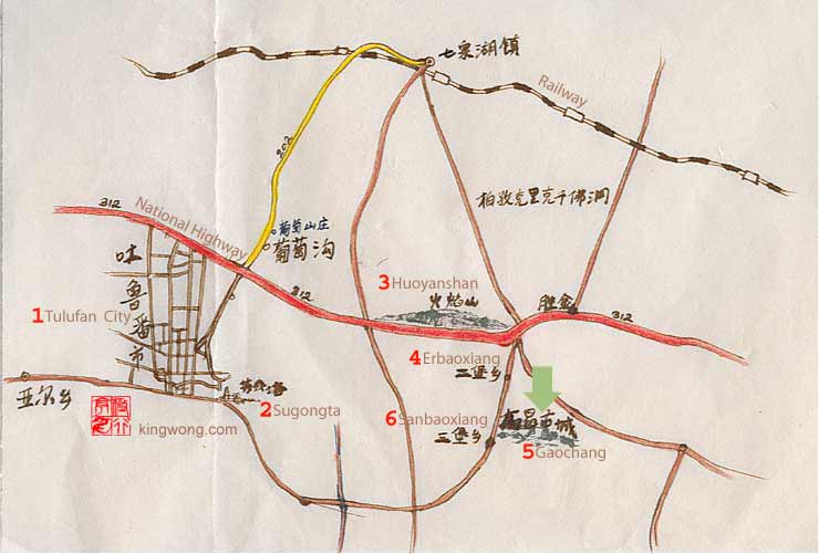 location map of Gaochang Gucheng Ruins